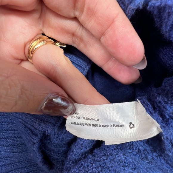 Gap‎ Men's L Tall Shawl Collar Cardigan Sweater Blue Waffle Knit Double Breasted - Picture 14 of 14